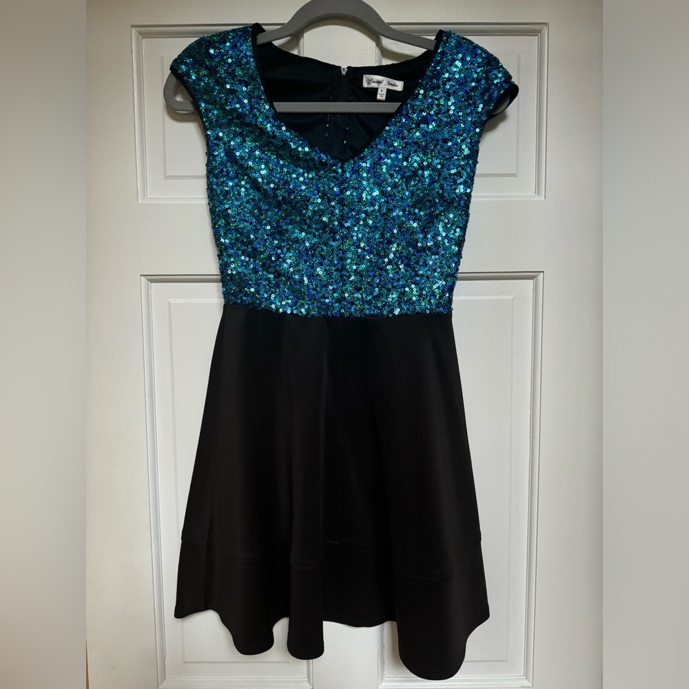 Black and Teal Sequin Dress